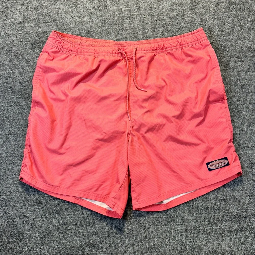 Vineyard Vines Swim Trunks Mens Large Coral Pink Striped Beach Preppy